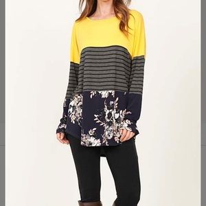 Yellow & Navy Floral Colour Block Tunic
